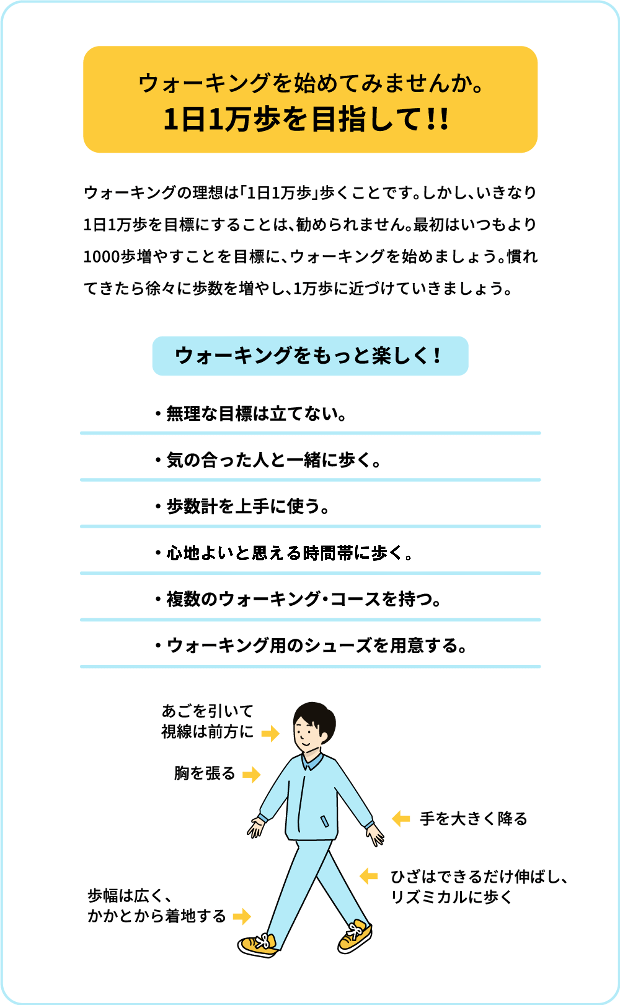 ウォーキングを始めてみませんか。１日１万歩を目指して！！